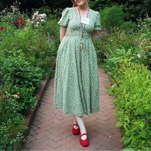 Anthropologie Green Floral Dress